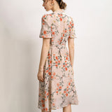 Floral Pure Silk Midi Dress Guest Party Silk Wrap Dresses