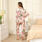 Long Floral Silk Pajama Set For Women Pink Black Real 100 Ladies Silk Pjs Mulberry Silk Sleepwear - slipintosoft