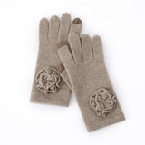 Flower Cashmere Gloves Touchscreen Fingers Pure Knitted Mittens