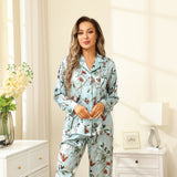 Quality Flower Print Silk Pajamas For Women Long Sleeved Luxury Mulberry Silk Pajama Set - slipintosoft