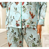 Quality Flower Print Silk Pajamas For Women Long Sleeved Luxury Mulberry Silk Pajama Set - slipintosoft