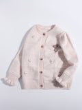 Girls Cashmere Cardigan Embroidered Mouse Floral Accents Cashmere Sweater