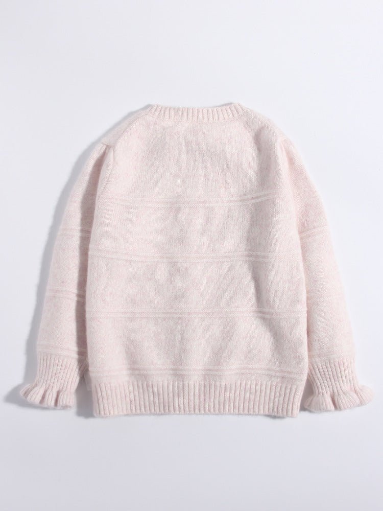 Girls Cashmere Cardigan Embroidered Mouse Floral Accents Cashmere Sweater