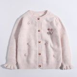 Girls Cashmere Cardigan Embroidered Mouse Floral Accents Cashmere Sweater