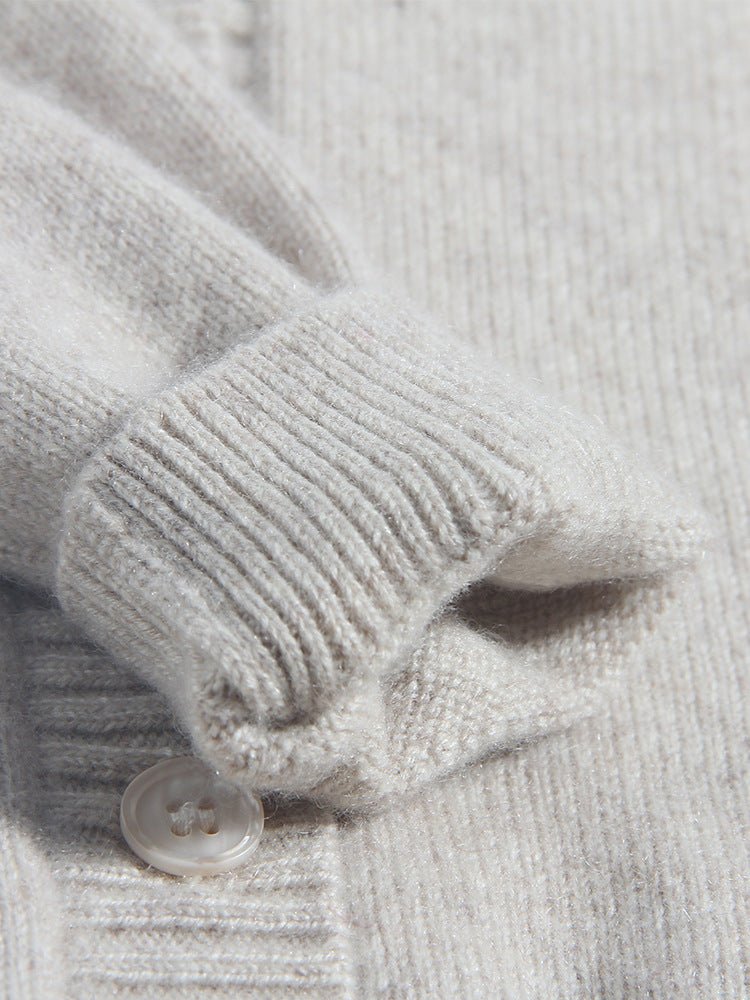 Girls Cashmere Cardigan Ruffled Cherry Embroidered Neck Cashmere Sweater