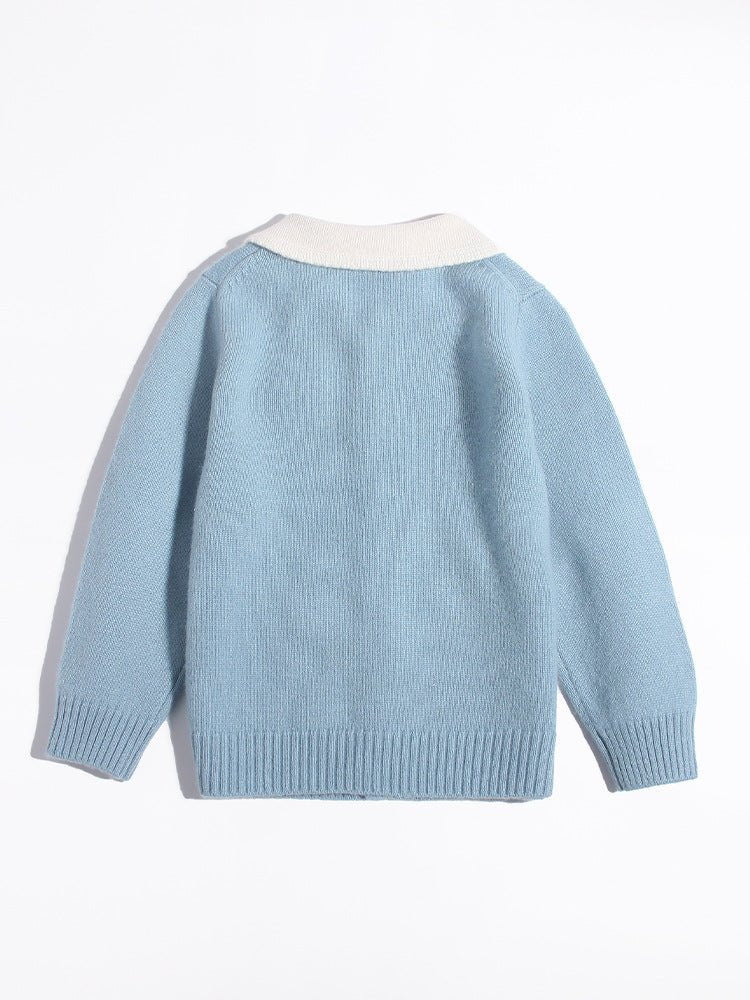 Girls Cashmere Cardigan White Collar Floral Embroidery Cashmere Sweater