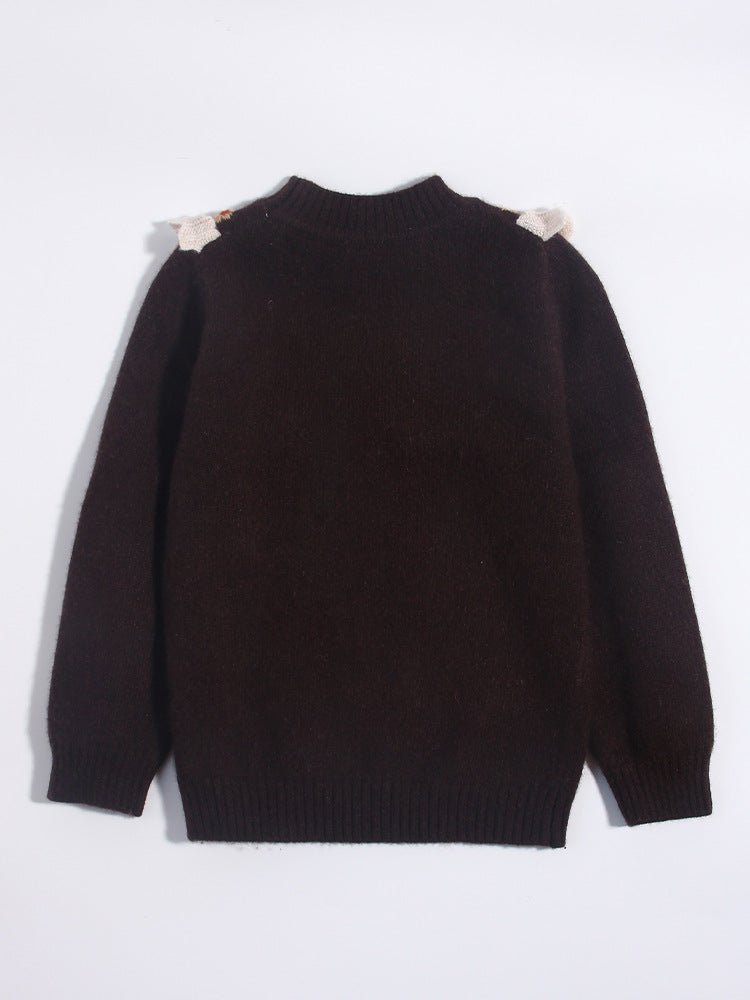Girls Cashmere Sweater Floral Embroidery Lace Trim Kids Cashmere Pullover