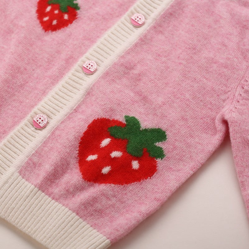 Girls Pure Cashmere Cardigan Kids Strawberry Button Front Cashmere Sweater