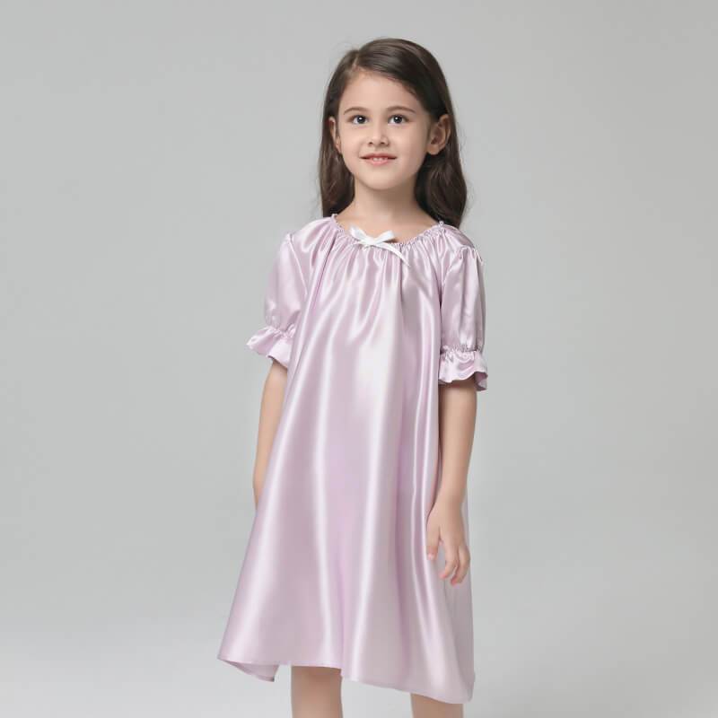 19 Momme Girls Princess Silk Nightgown Luxury Round Neck Sleep Dress for Children -  slipintosoft