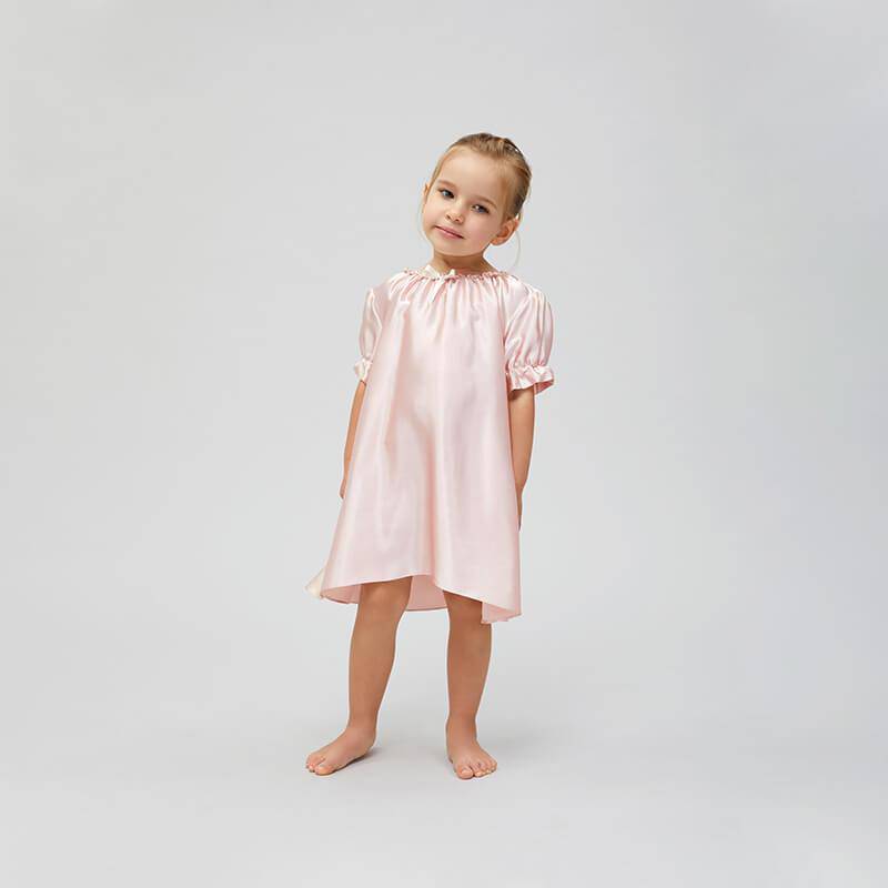 19 Momme Girls Princess Silk Nightgown Luxury Round Neck Sleep Dress for Children -  slipintosoft