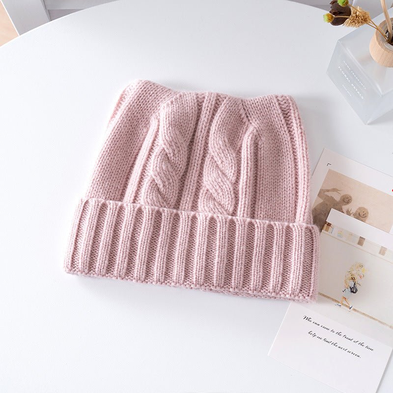 Kids Cable Knit Cashmere Beanie Ribbing Hem Cashmere Hat for Boys and Girls