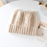 Kids Cable Knit Cashmere Beanie Ribbing Hem Cashmere Hat for Boys and Girls