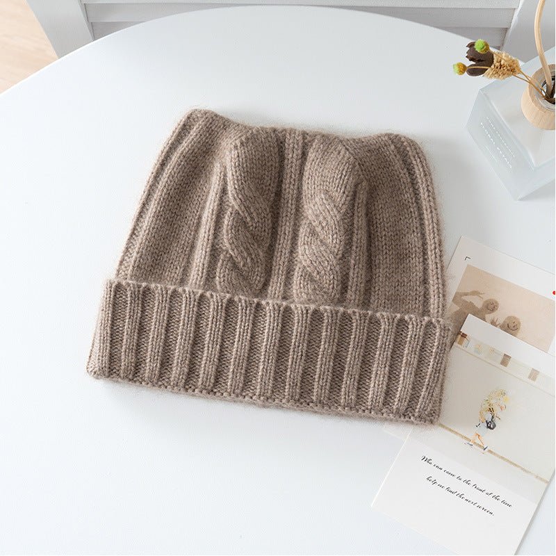 Kids Cable Knit Cashmere Beanie Ribbing Hem Cashmere Hat for Boys and Girls