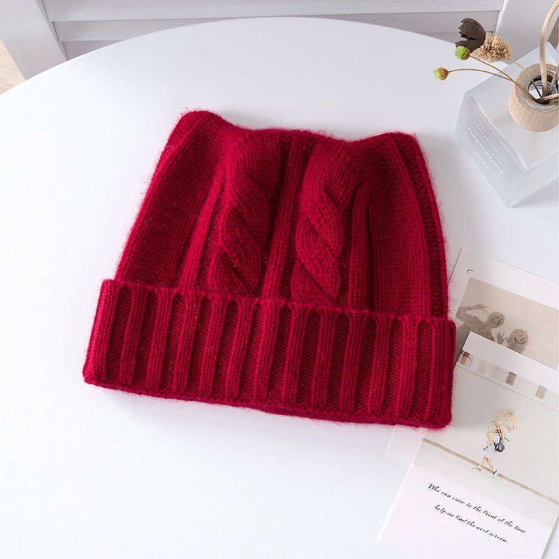 Kids Cable Knit Cashmere Beanie Ribbing Hem Cashmere Hat for Boys and Girls