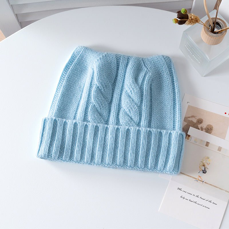 Kids Cable Knit Cashmere Beanie Ribbing Hem Cashmere Hat for Boys and Girls