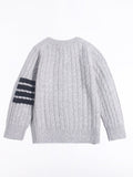 Kids Cable Knit Cashmere Cardigan Stripe Sleeve Cashmere Sweater Ribbing Hem