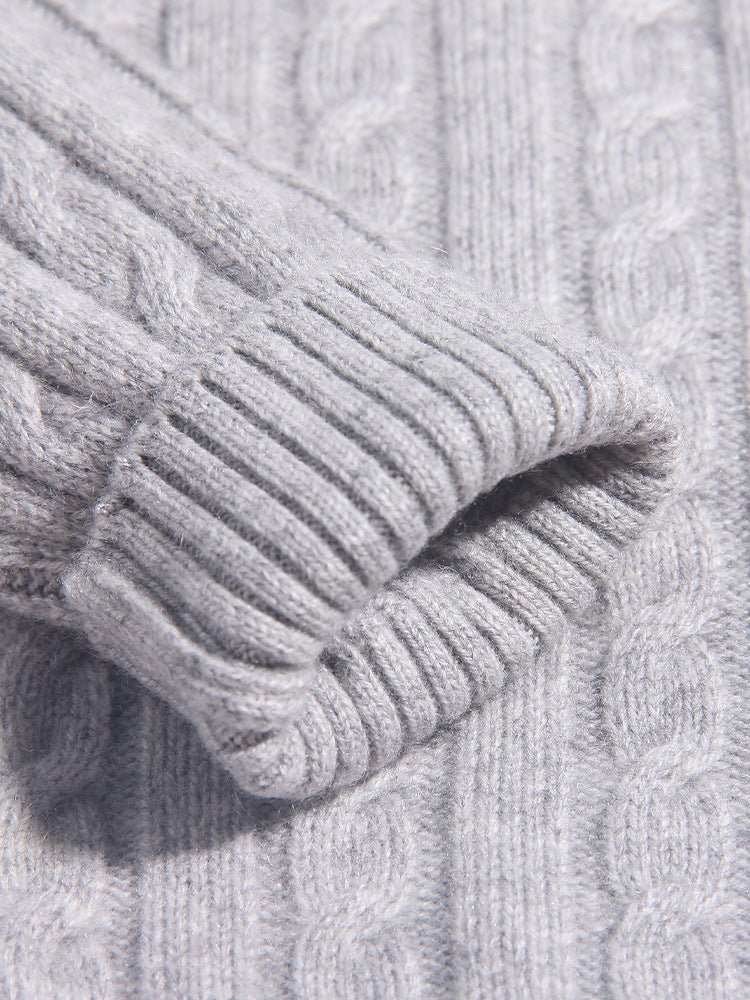 Kids Cable Knit Cashmere Cardigan Stripe Sleeve Cashmere Sweater Ribbing Hem