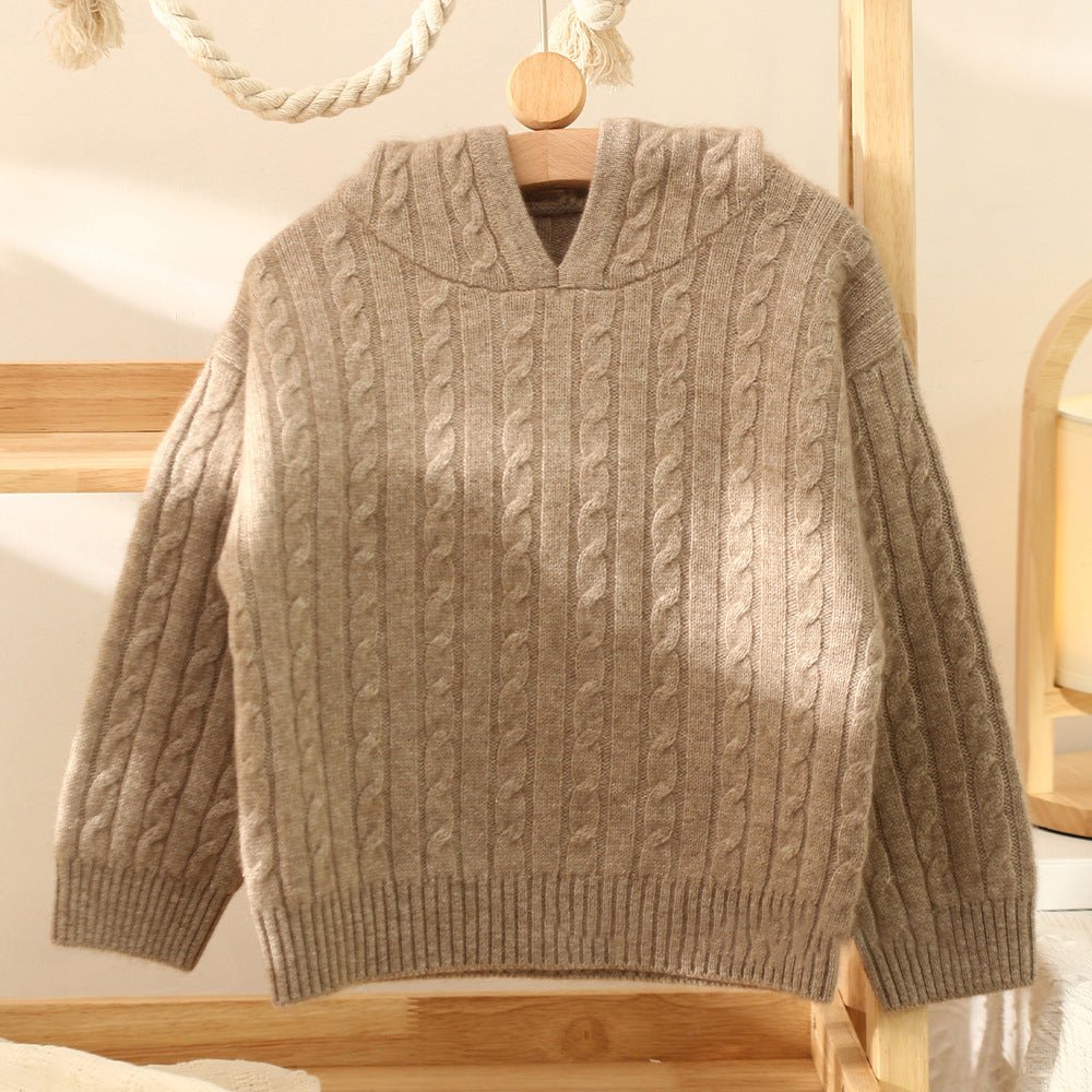 Kids Cable Knit Cashmere Hoodie Long Sleeve Cashmere Sweater