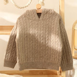 Kids Cable Knit Cashmere Hoodie Long Sleeve Cashmere Sweater