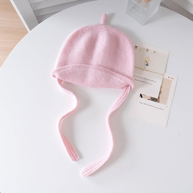 Kids Cashmere Hat with Ties Toddler Cashmere Bonnet Hat Roll Brim