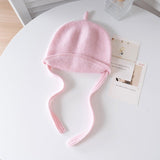 Kids Cashmere Hat with Ties Toddler Cashmere Bonnet Hat Roll Brim