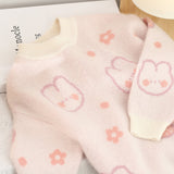 Kids Cashmere Sweater Bunny Strawberry Print Cashmere Knit Pullover