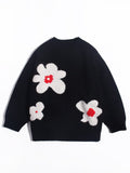 Kids Cashmere Sweater Floral Intarsia Crew Neck Cashmere Pullover