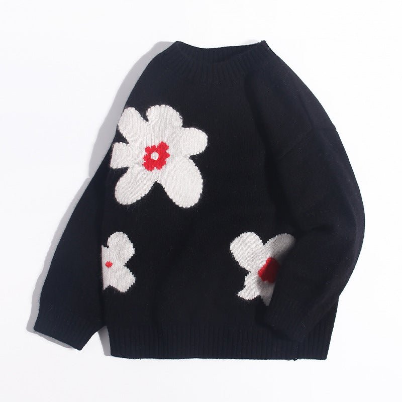 Kids Cashmere Sweater Floral Intarsia Crew Neck Cashmere Pullover