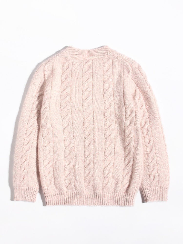 Kids Chunky Cable Knit Cashmere Sweater with Pocket Deer Embroidery Cashmere Pullover