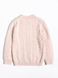 Kids Chunky Cable Knit Cashmere Sweater with Pocket Deer Embroidery Cashmere Pullover