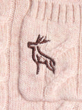 Kids Chunky Cable Knit Cashmere Sweater with Pocket Deer Embroidery Cashmere Pullover