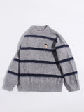 Kids Crew Neck Cashmere Sweater Stripes Cartoon Patch Cashmere Pullover