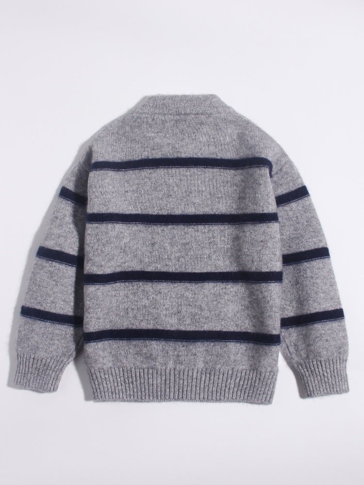 Kids Crew Neck Cashmere Sweater Stripes Cartoon Patch Cashmere Pullover