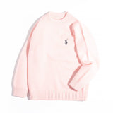 Kids Crewneck Cashmere Sweater Embroidered Pattern Ribbing Hem