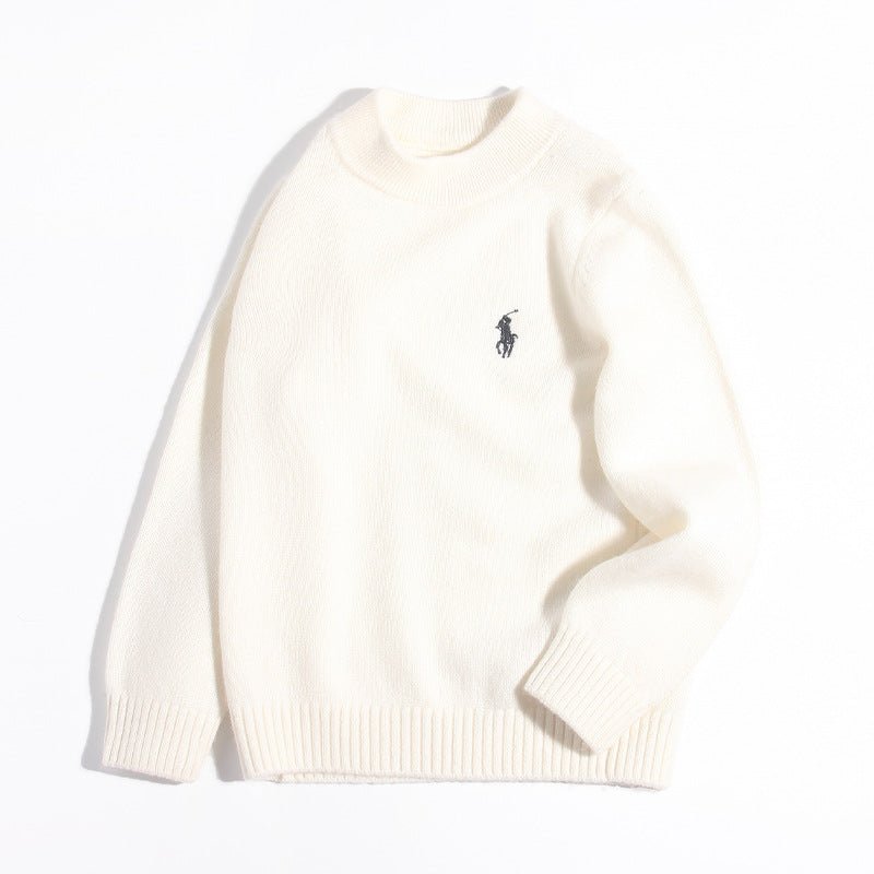 Kids Crewneck Cashmere Sweater Embroidered Pattern Ribbing Hem