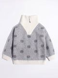 Kids Polka Dot Cashmere Sweater Contrast Zip Collar Cashmere Pullover