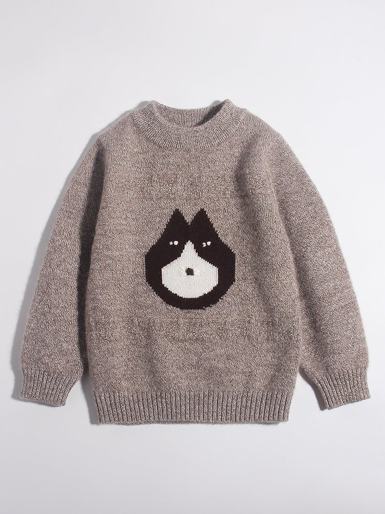 Kids Pure Cashmere Sweater Husky Dog Face Design Cashmere Pullover