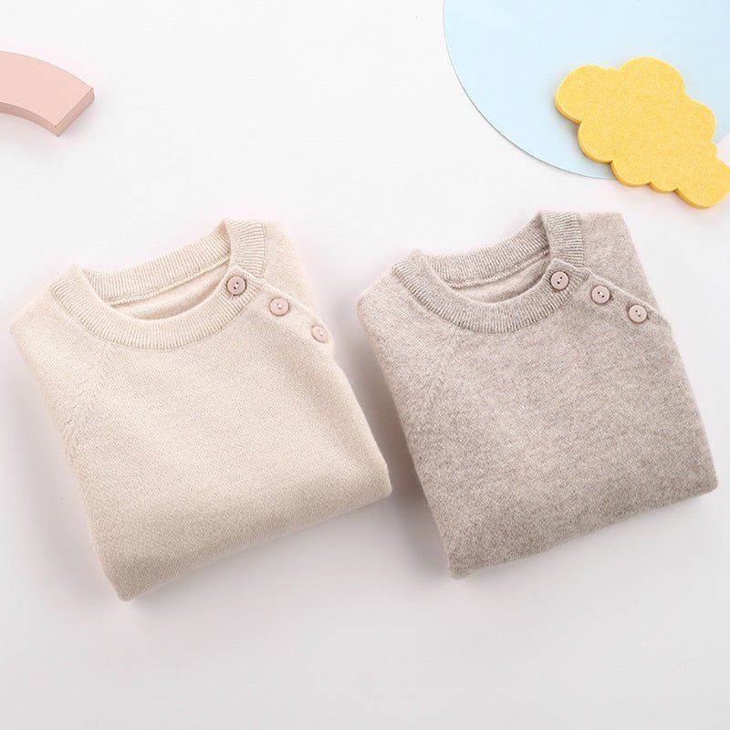 Kids Pure Cashmere Sweater Side Button Crew Neck Cashmere Pullover