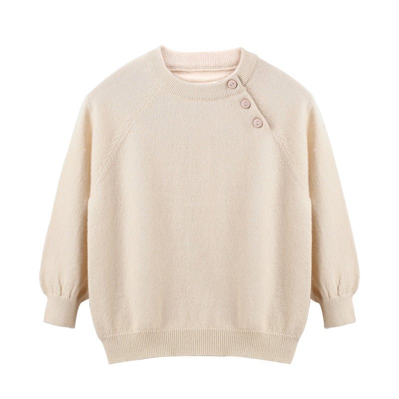 Kids Pure Cashmere Sweater Side Button Crew Neck Cashmere Pullover