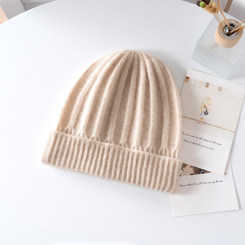 Kids Ribbed Cashmere Beanie Ribbing Hem Boys and Girls Cashmere Hat