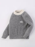 Kids Ribbed Cashmere Sweater Smiley Patch Crew Neck Cashmere Pullover