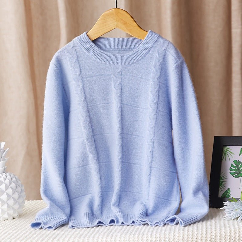 kids round neck cashmere sweater boys sweater girls cable knitted cashmere pullover - slipintosoft