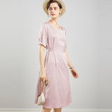 100% Mulberry Silk Women's Silk Dress Retro French Silk Dresse Short Sleeves Silk Dress - slipintosoft