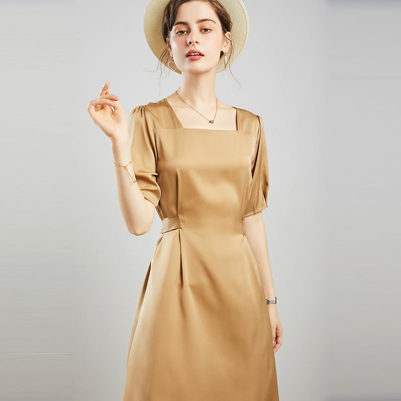 100% Mulberry Silk Women's Silk Dress Retro French Silk Dresse Short Sleeves Silk Dress - slipintosoft