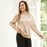 Elegance Ladies Silk Blouse 100% Mulberry Silk Long Sleeves Ruffle Collar Shirt - slipintosoft