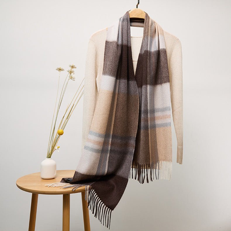 Long Cashmere Scarf with Tassel Plaid Cashmere Warps Multi Styles Winter Gifts