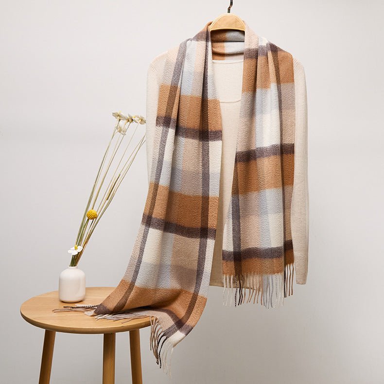 Long Cashmere Scarf with Tassel Plaid Cashmere Warps Multi Styles Winter Gifts