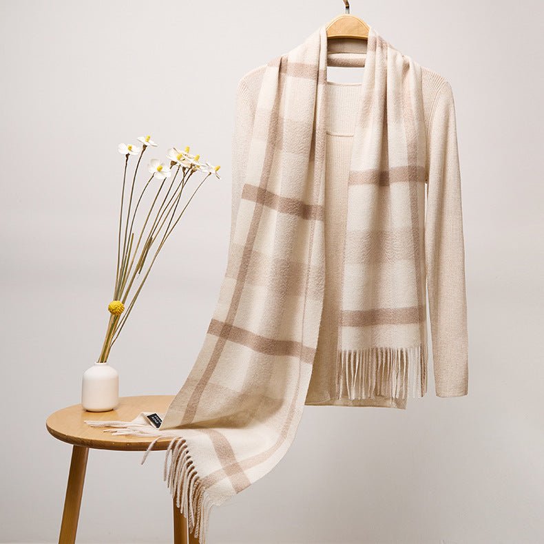 Long Cashmere Scarf with Tassel Plaid Cashmere Warps Multi Styles Winter Gifts