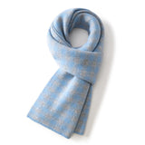 Long Knit Plaid Cashmere Scarf Checkered Cashmere Winter Scarf Blue M