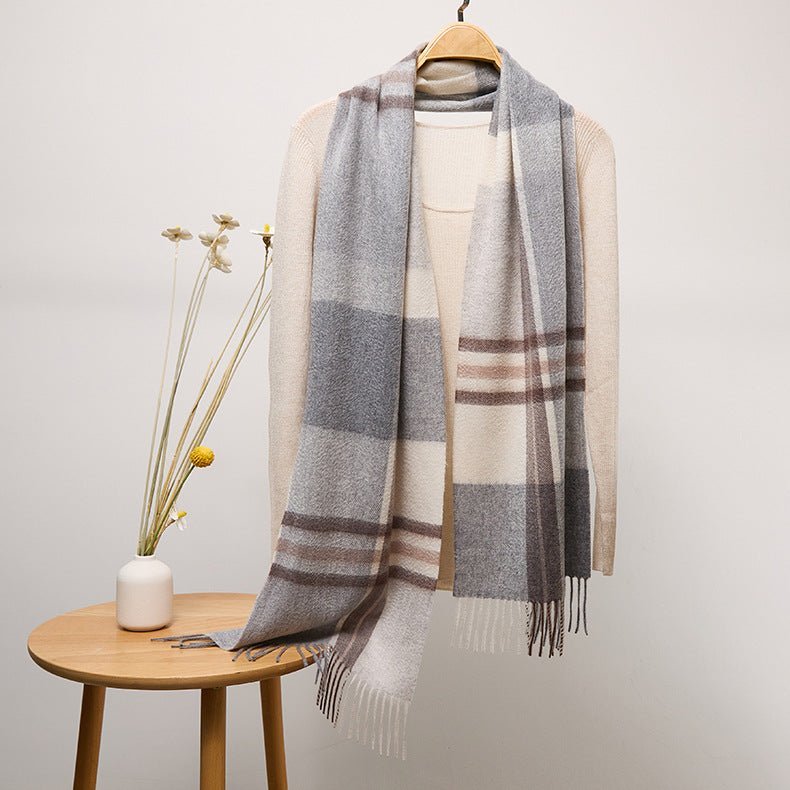 Long Plaid Cashmere Scarf With Tassel Winter Warps With Fringe